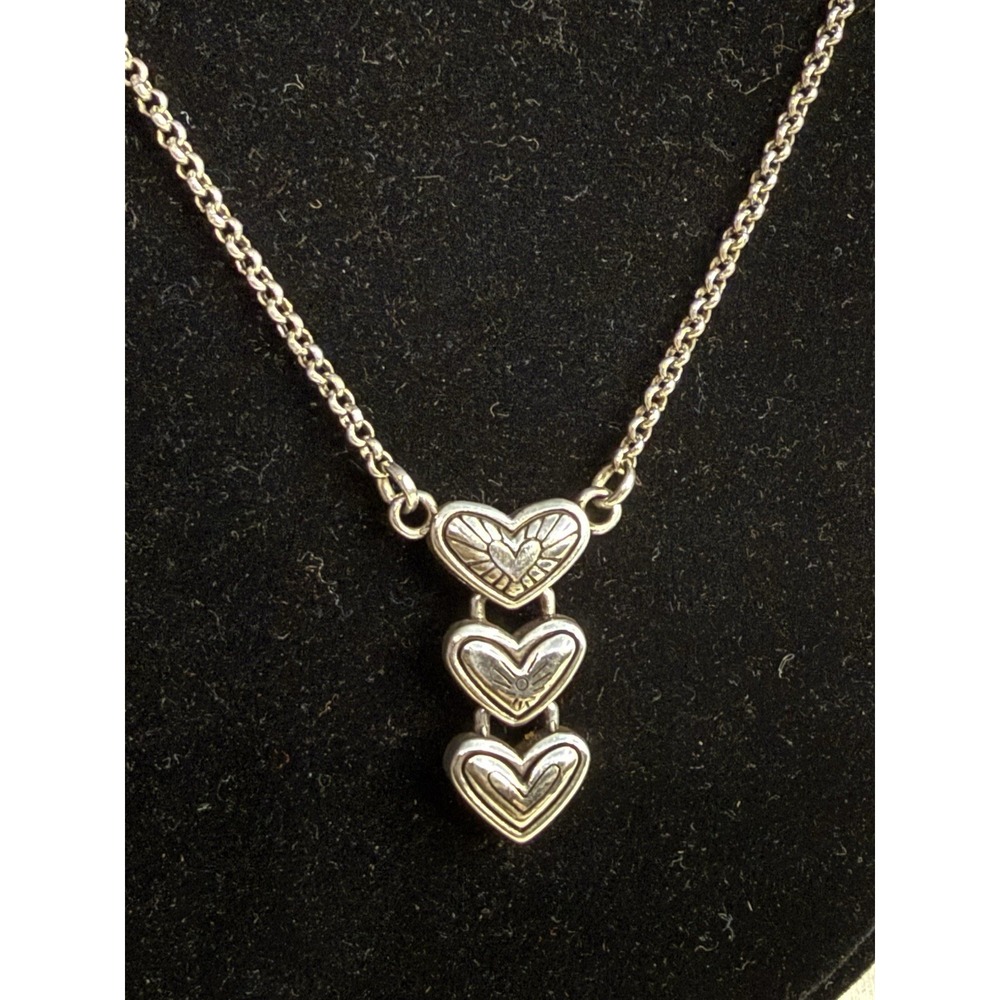 Brighton Stacked Heart Pendant Neclace. Silver Tone 16" Chain